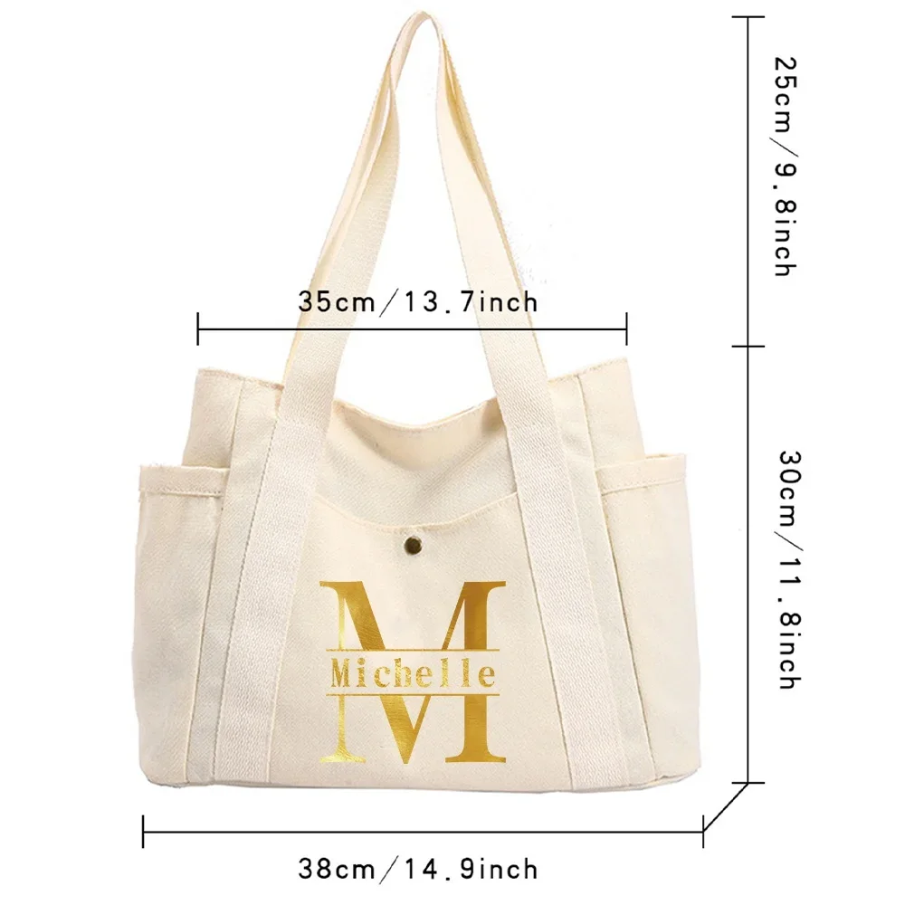 Customized Name Canvas Bag Versatile Casual Shopping Pouch High-quality Long Strap Storage Pack Washable Work Commuting Bags