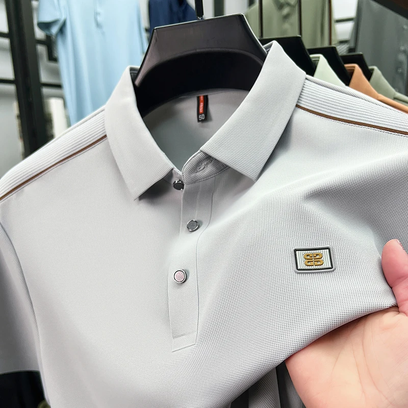 

Luxury brand men's short sleeved polo shirt 2025 summer fashion new badge design top breathable ice silk casual business T-shirt