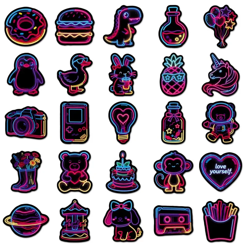 50PCS Cartoon Personality Neon Creative Graffiti Decorative Stickers