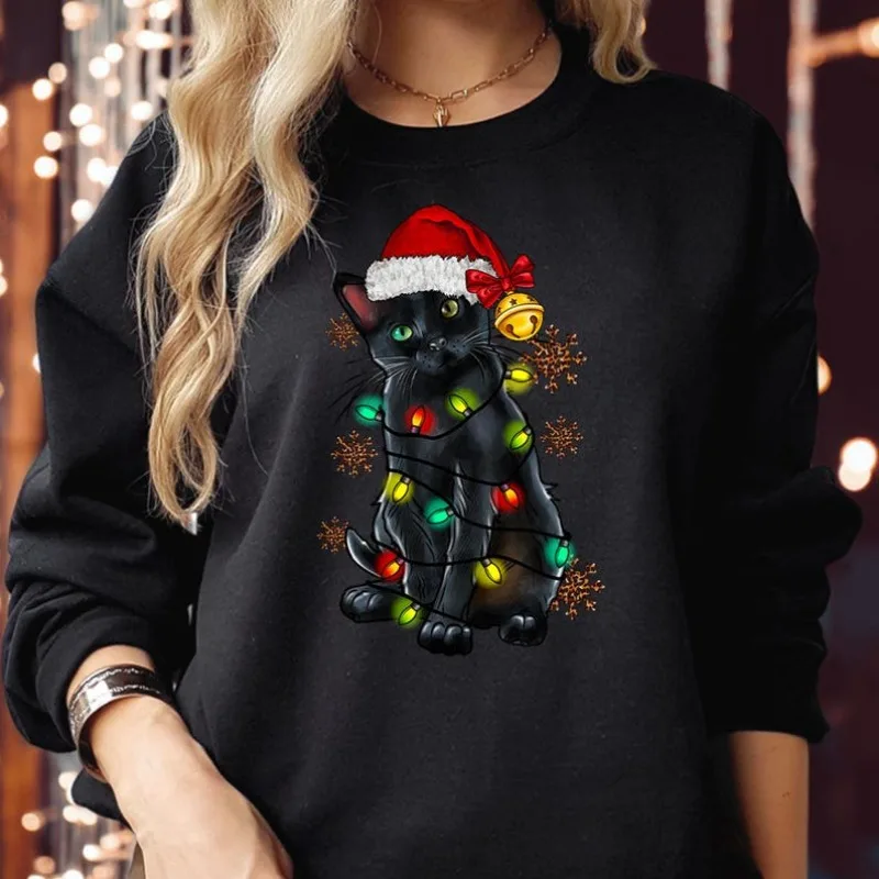 

Christmas Cat Sweatshirt Merry Catmas Meowy Kitten Jumper Hoodies Women Clothing Funny Graphic Sweatshirt Hoodie Women Clothing