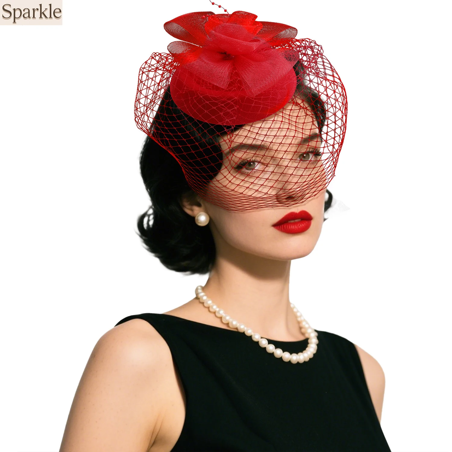 Women's Wedding Bridal Cocktail Felt Fascinator Hat with Fishnet Veil Small Plush Wave Point Decor And Hair Clips