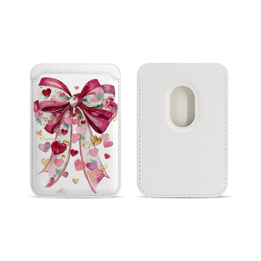Coquet Rosa Schleife Leder-Kartenetui Handyhülle Kartenhalter Geeignet für alle iPhone-Hüllen Magsafe Magnetische Karten-Handy-Rückentasche – Detail 5