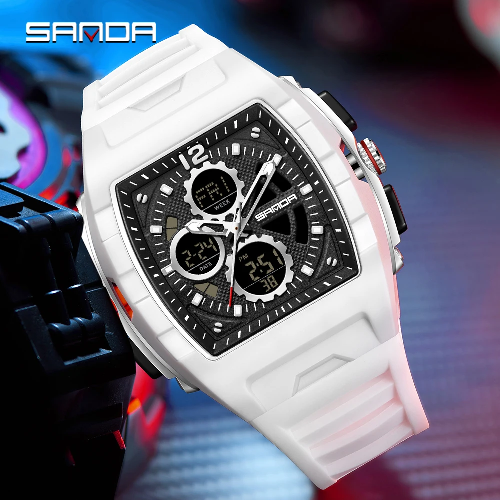 SANDA 3391 ساعة كوارتز إلكترونية عصرية للرجال بتقويم مضيء ومضادة للصدمات وساعة يد رياضية مقاومة للماء للرجال #2