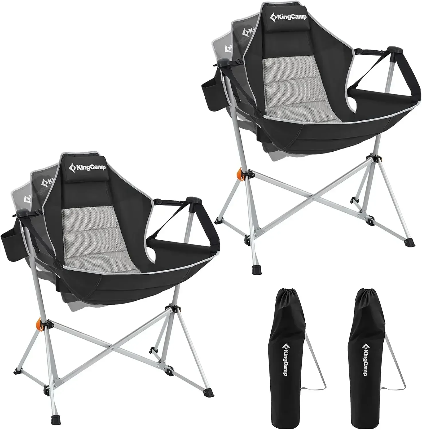 Hammock Camping Chair, Aluminum Alloy Adjustable Back Swinging Chair, Folding Rocking Chair with Pillow Cup Holder, Recliner