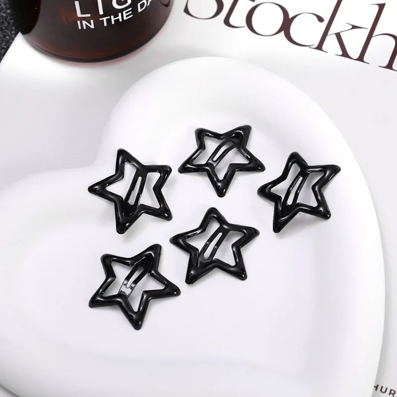 Y2k Black Star Hair Clips for Women Oil Drop Metal Snap Hairpins Broken Hair Barrettes Fashion Girl Hair Accessories Headwear