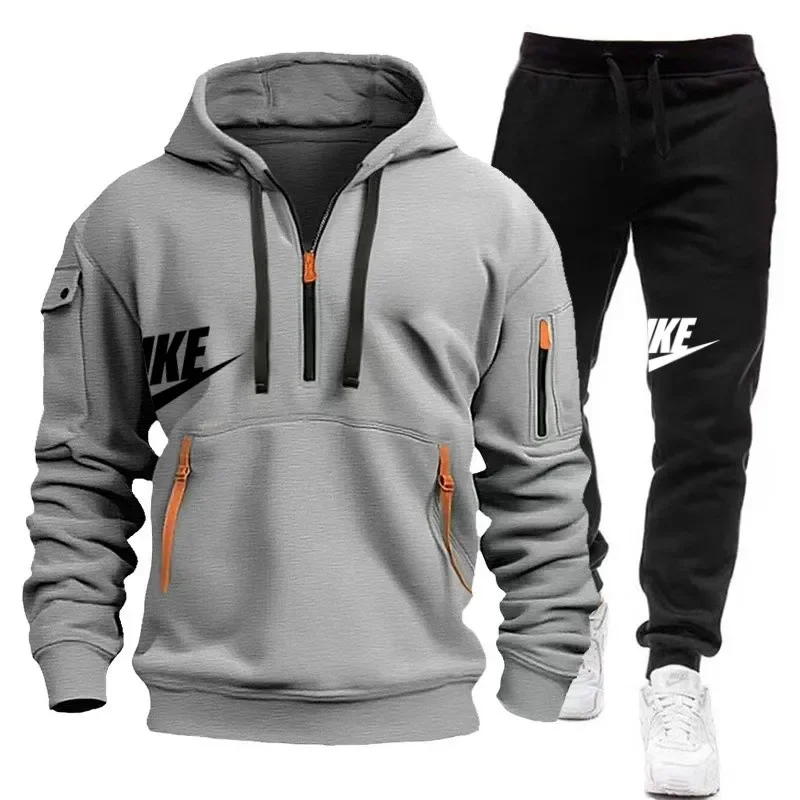 Autumn and winter new men's zipper hooded long-sleeved hoodie + trousers two-piece casual loose sports European size suit