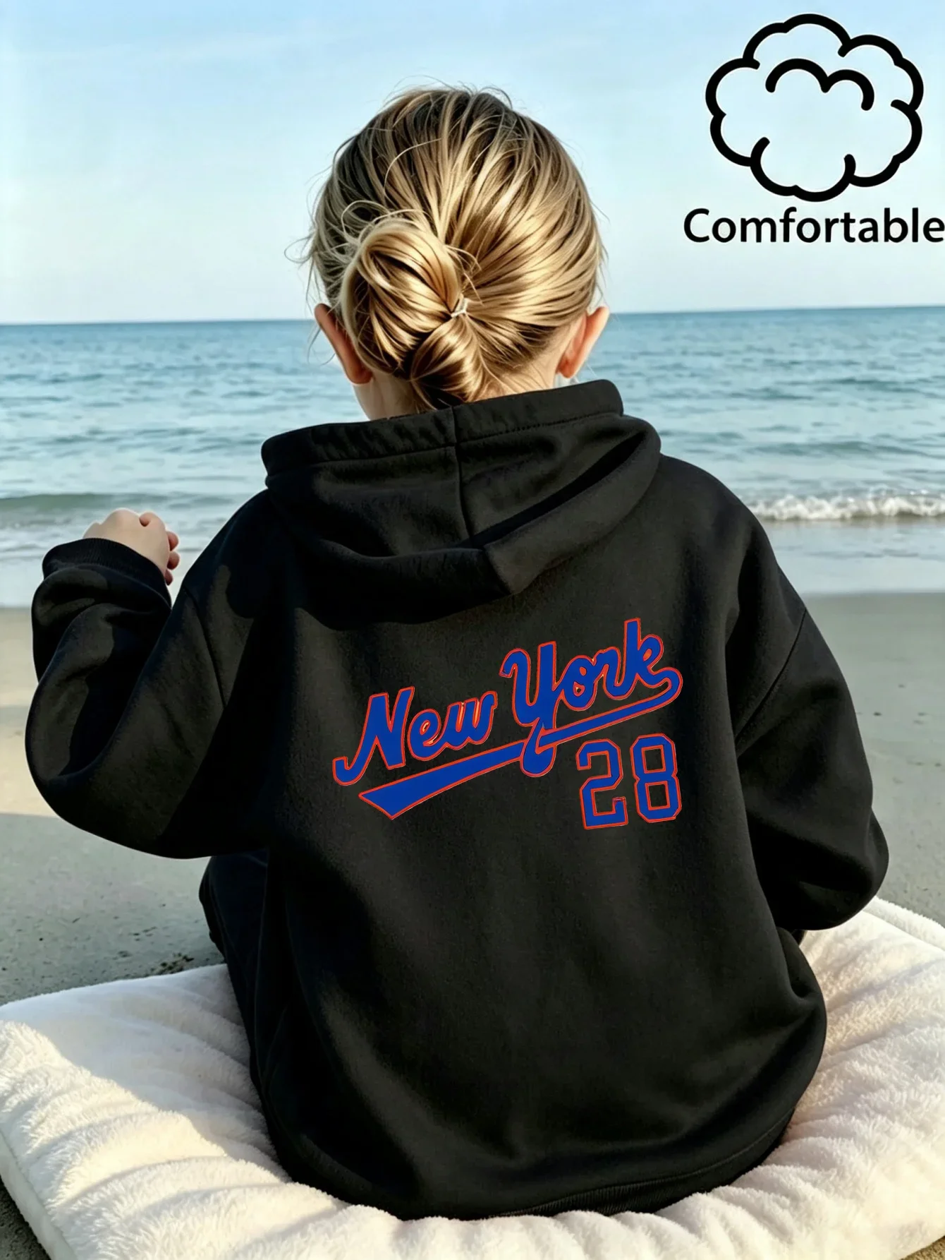 **Kids Grey Fall Winter Hoodie** New York 28 Print Pullover Sweatshirt Retro Sport Letter Casual Long Sleeve Boys Girls