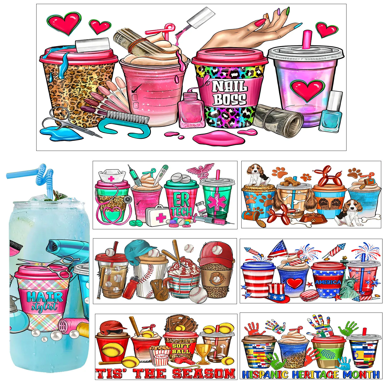 Milk tea cup series UV DTF Sticker Party DIY Decals 3D transfers uvdtf tumbler seal stickers 16oz uv dtf cup wraps