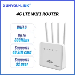 LTE WLAN-Router, WLAN-Modem mit 4G-SIM-Kartensteckplatz, 300 Mbit/s, 4 externe Antennen, Booster, Stromsignal, mobiler WLAN-Router für Europa