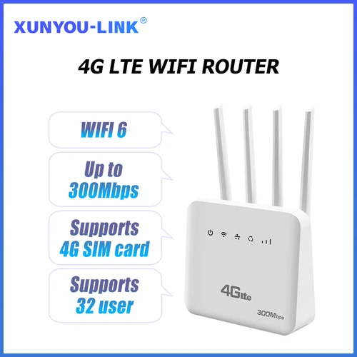 유럽용 LTE 와이파이 라우터 모뎀, 4G SIM 카드 슬롯, 300Mbps, 4 개의 외부 안테나 부스터, 전원 신호 모바일 와이파이 라우터 