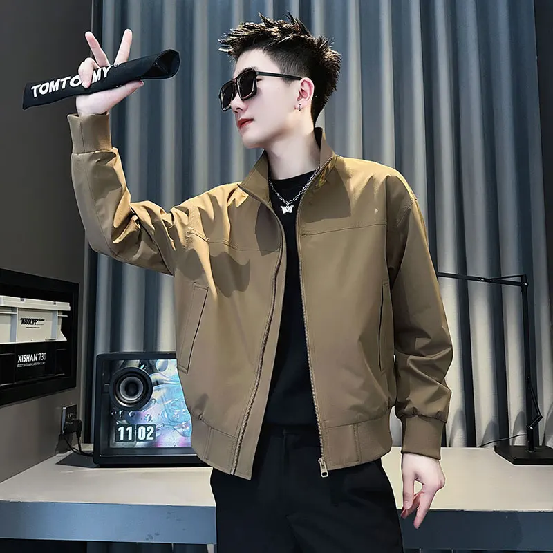 

Мужская приталенная куртка Slim Fit, размер S, весна-осень, с воротником-стойкой, в корейском стиле, рабочая одежда, повседневный топ для подростков