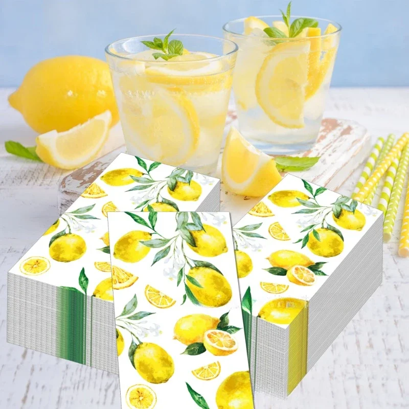 Hawaiian Watercolor Lemon Fruit Printed Long Paper Napkin Party Festival Disposable Paper Placemat 2-Ply 20pcs/Pac 33*40cm