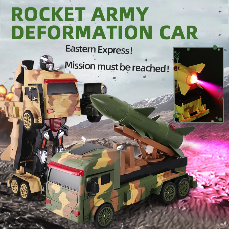 1:12 Kid Rocket Missile Deform RC Car Toy Army Green Yellow High Speed Drift Spray 4 Wheel Drive Remote Control Toy Car Boy Gift