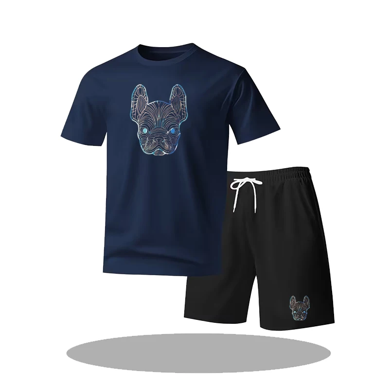 

Summer fashion street short sleeved sports suit men's sports shirt set men's round neck short sleeved shorts sports suit 2-piece