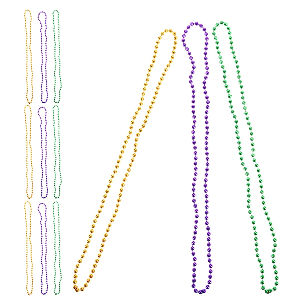 

12 Pcs Bead Chain Yellow Festive Necklace Purple Green Gras Beaded Design Party Festival Plastic Carnival