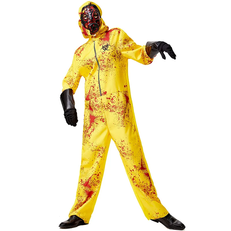 Adult Women Men Mutant Zombie Waste Disposer Infected Jumpsuit Mask Gloves Set Halloween Cosplay Costumes Role Play Outfit