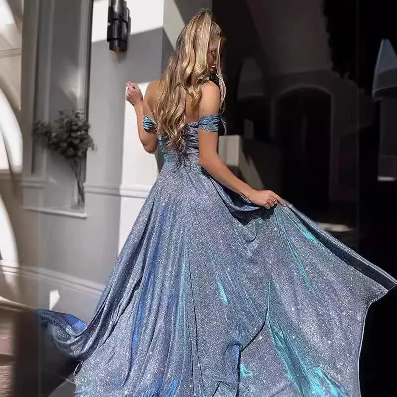 2025 تنورة الحفلات Ins الترتر تنحنح كبير بدون حمالات مثير موضة سبليت فستان Vestidos رداء De Soirée De Mariage فساتين لحضور الحفلات الموسيقية على شكل حرف v