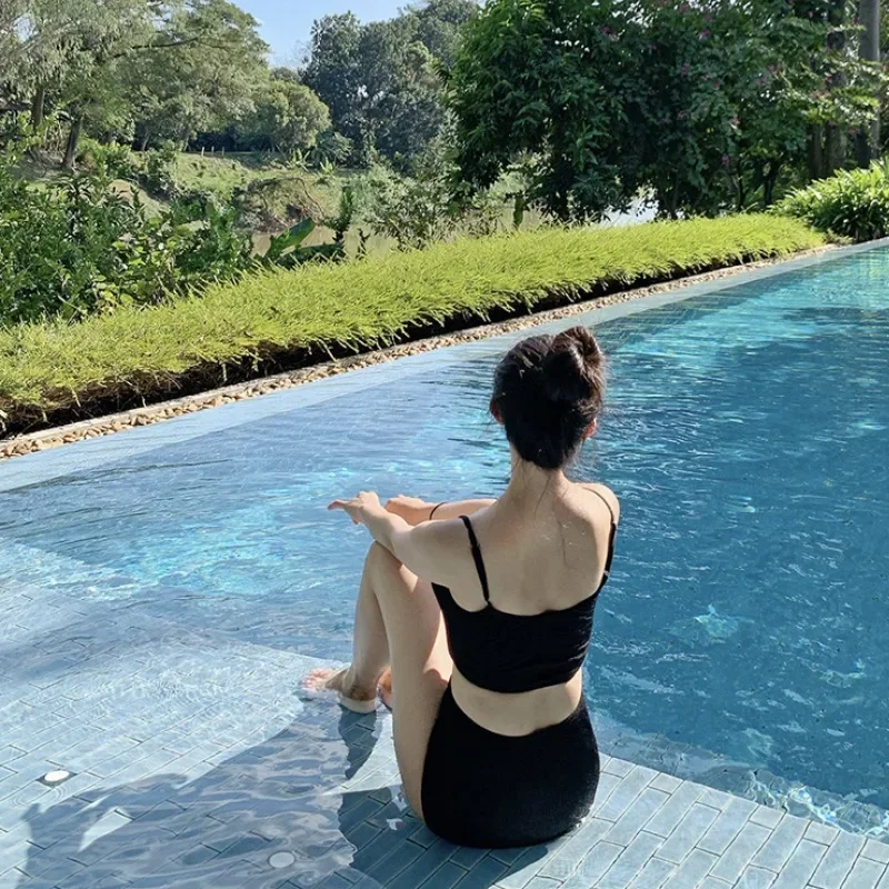 Sexy 2 pièces côtelé Bikini 2024 femmes maillot de bain bleu maillots de bain taille haute Bikinis ensemble brésilien coréen plage maillot de bain piscine