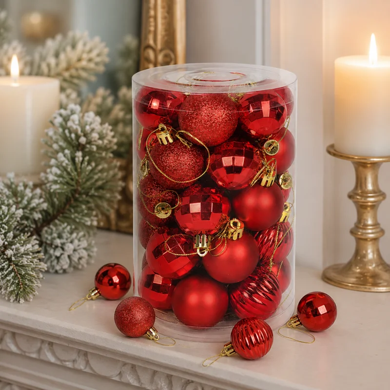 34Pcs/Box 4cm Christmas Ball Decoration Xmas Tree Pendent Ornaments for Home Decor Navidad New Year 2026 Party Gift Supplies