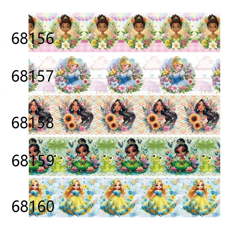 10yards Tian Cinderella Pocahontas Princess Disney Grosgrain Ribbon Printer Flower Ribbons for Diy Bows Craft Materials