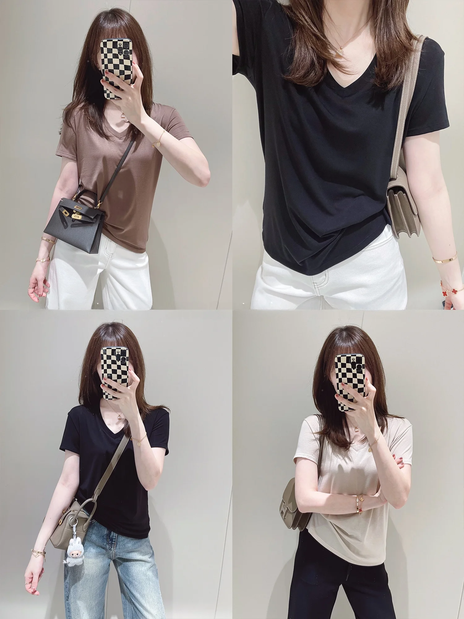 Camiseta de Manga Corta con Cuello en V, Ligera y Sedosa, de Seda Lenzing Cupro, para Mujer, Corte Recto, Casual, Primavera 2026