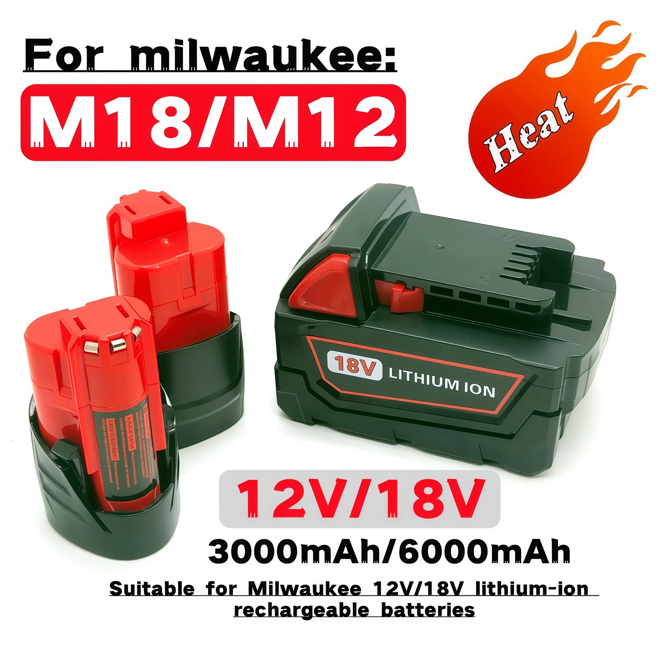 für Milwaukee 18V/12V Akku-Werkzeugakku, kompatibel mit M18/M12 XC 48-11-2410 48-11-2420 48-11-2411 12 und M18B5 48-11-1860