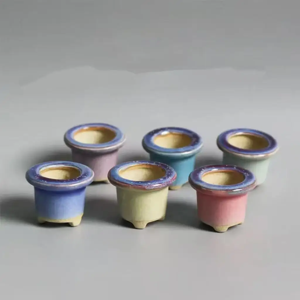 6pc Coarse Pottery Semi Glaze Mini Fleshy Flowerpot Mini Pot Pocket Green Plant Home Decoration Thumb Flowerpot With Hole