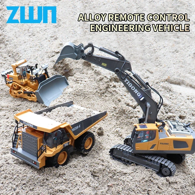 ZWN 2.4G Remote Control Excavator Dump Truck RC Model Car Toy Professional Alloy Plastic Simulation Construction Vehicle for Kid