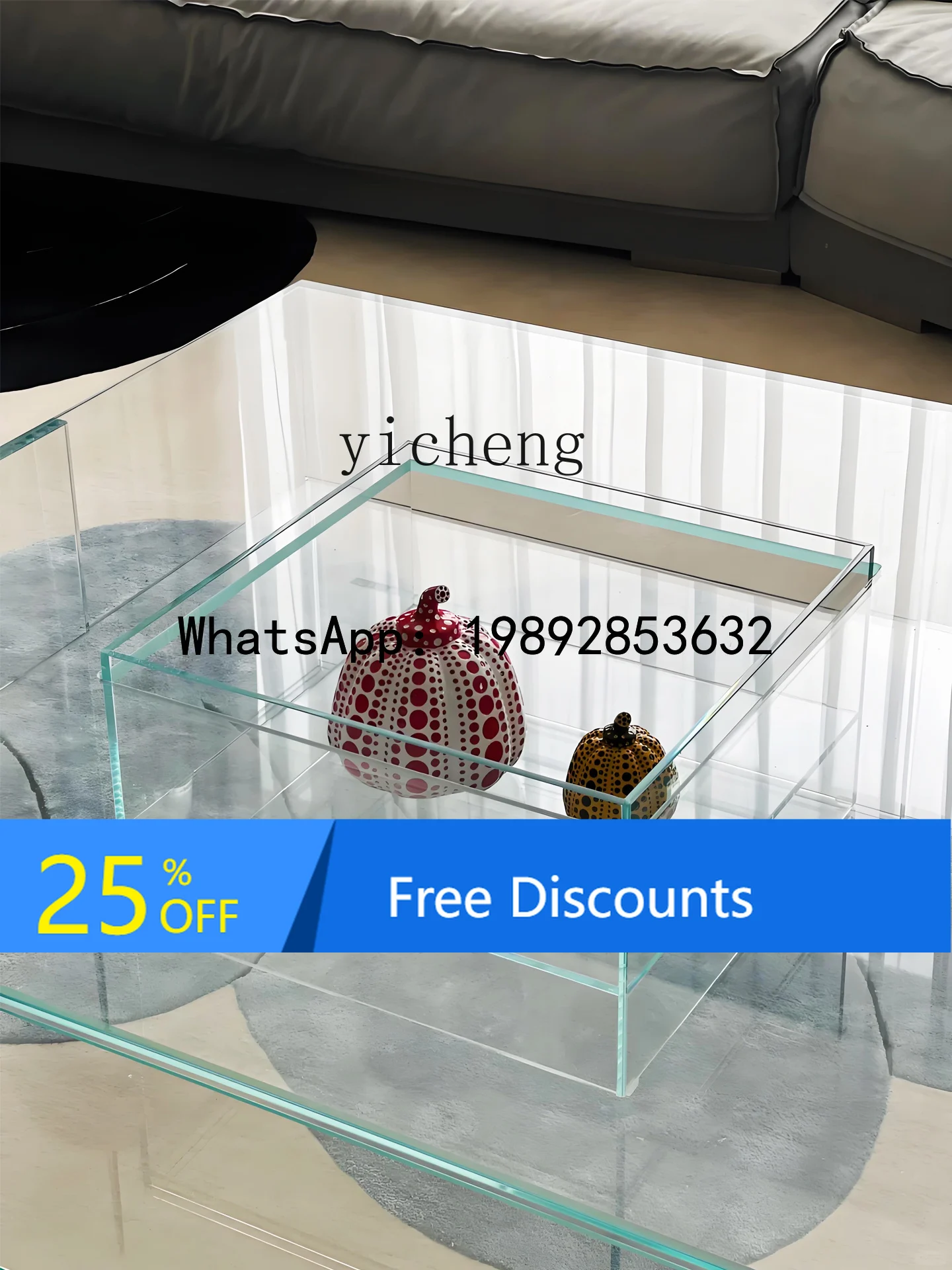 

Italian Minimalist Transparent Glass Coffee Table for Home with High-End Feel Square Low Table