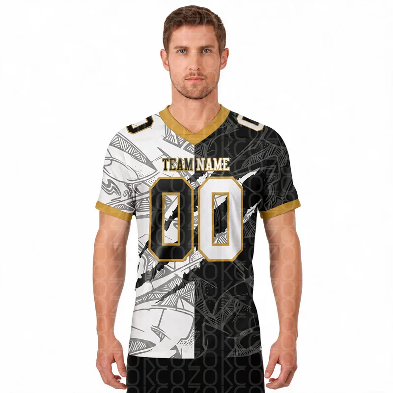 Claw marks White Black Customized Color Football Jersey for Men Football Short Sleeves Athletic Tee Shirts