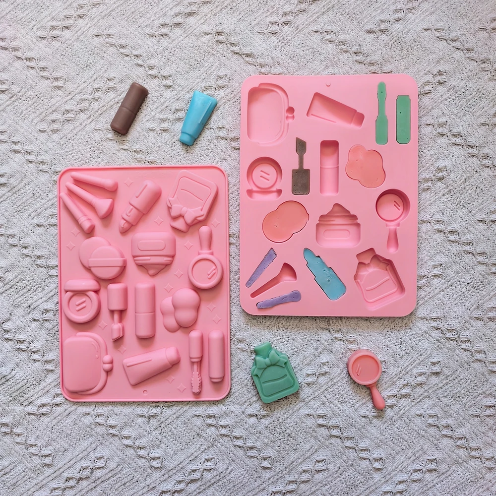 1 قطعة كيس مكياج 16 فتحة على شكل قالب سيليكون، يستخدم للشوكولاتة والحلويات والبسكويت وقوالب خبز غير لاصقة ذاتية الصنع