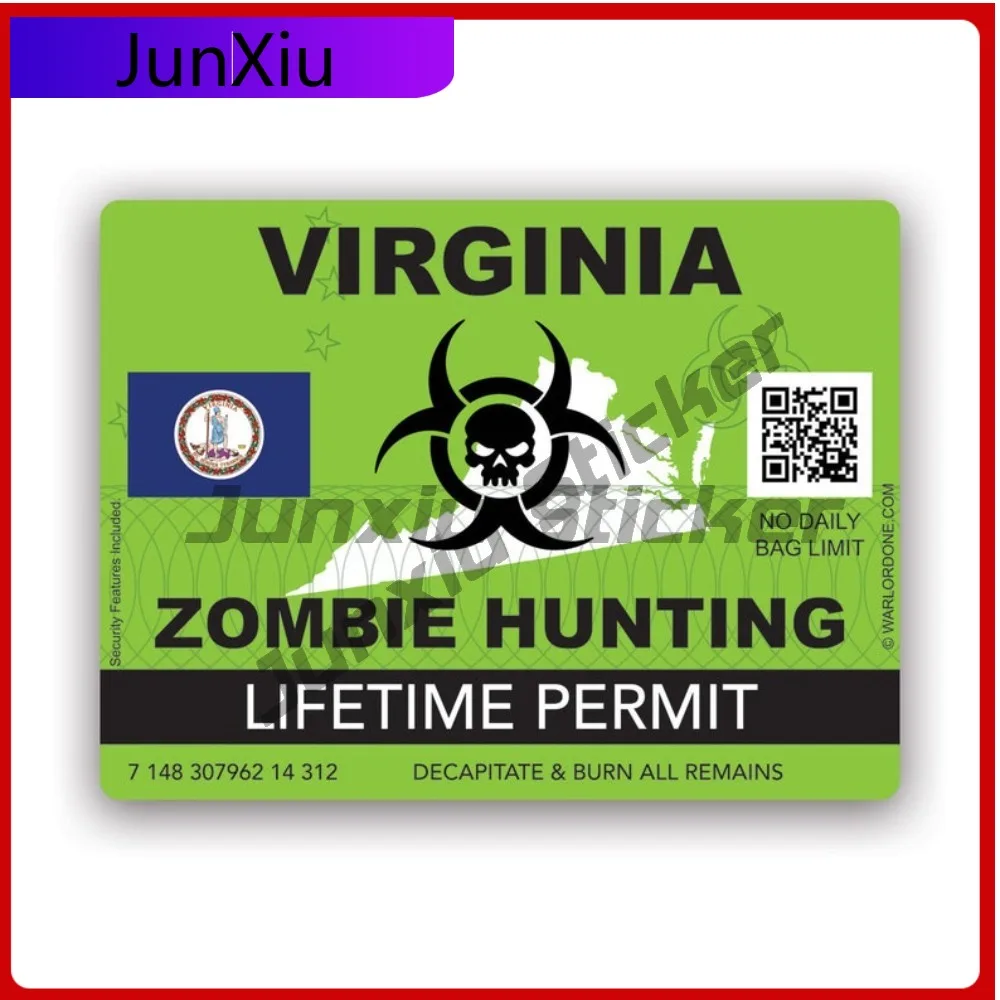

Retro Zombie Virginia State Hunting Permit Sticker Uv Protected Decalsva Undead Corporeal Revenant Zombies Hunter Epic