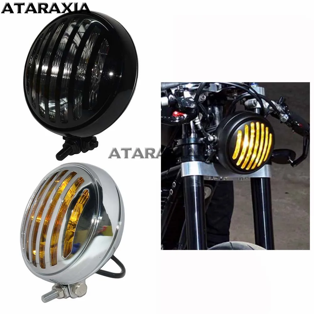 

Motorcycle Grill Headlight Headlamp Indicator Light Motorbike Retro Headlights Motor Moto Scooter Vintage Front Light Round Lamp