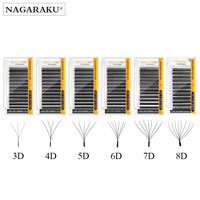 NAGARAKU W Volume 5D WW Shape Bloom 3D 4D 5D 6D 7D Premade Fans Eyelashes Extensions Natural Soft Light Individual Lashes