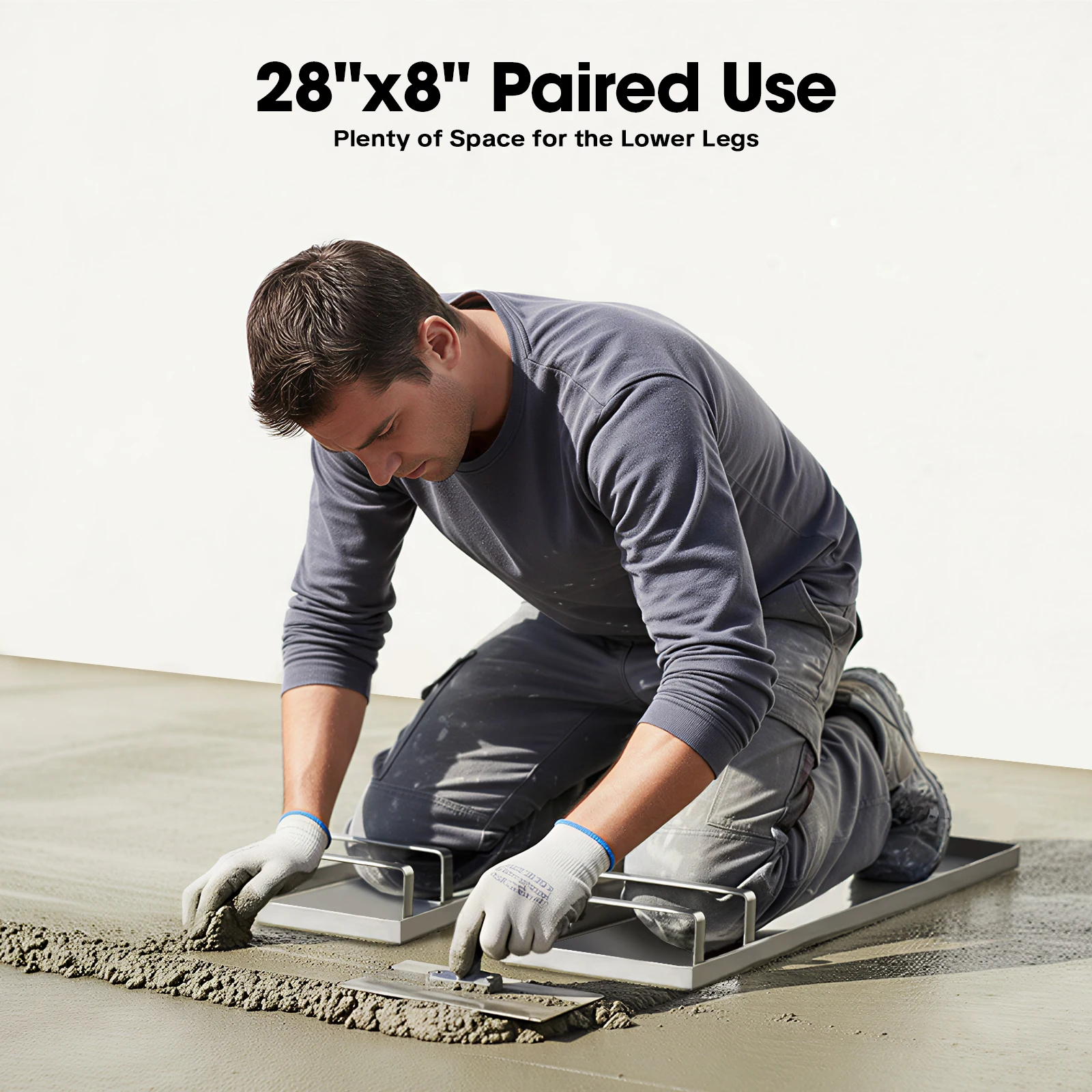 

Concrete Knee Boards 28.8*8in Stainless Steel Pair Moving Sliders with Round Conner for Cement and Concrete Finishing
