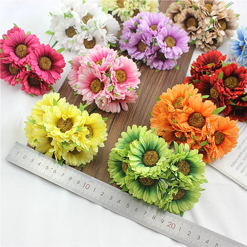 6pcs/lot Imitation Chrysanthemum Frankie Daisy Home DIY Wedding Silk Flower Straw Hat Bridal Accessories Photo Props Decoration