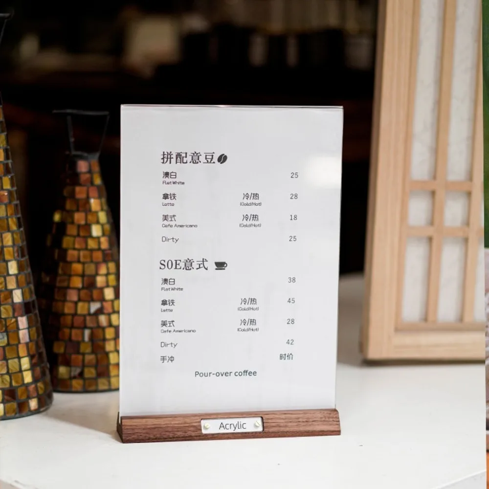 A5 Solid Wood Acrylic Sign Holder Display Stand Table Number/Name Card/Menu Paper Holder  Price Label/Poster Frame