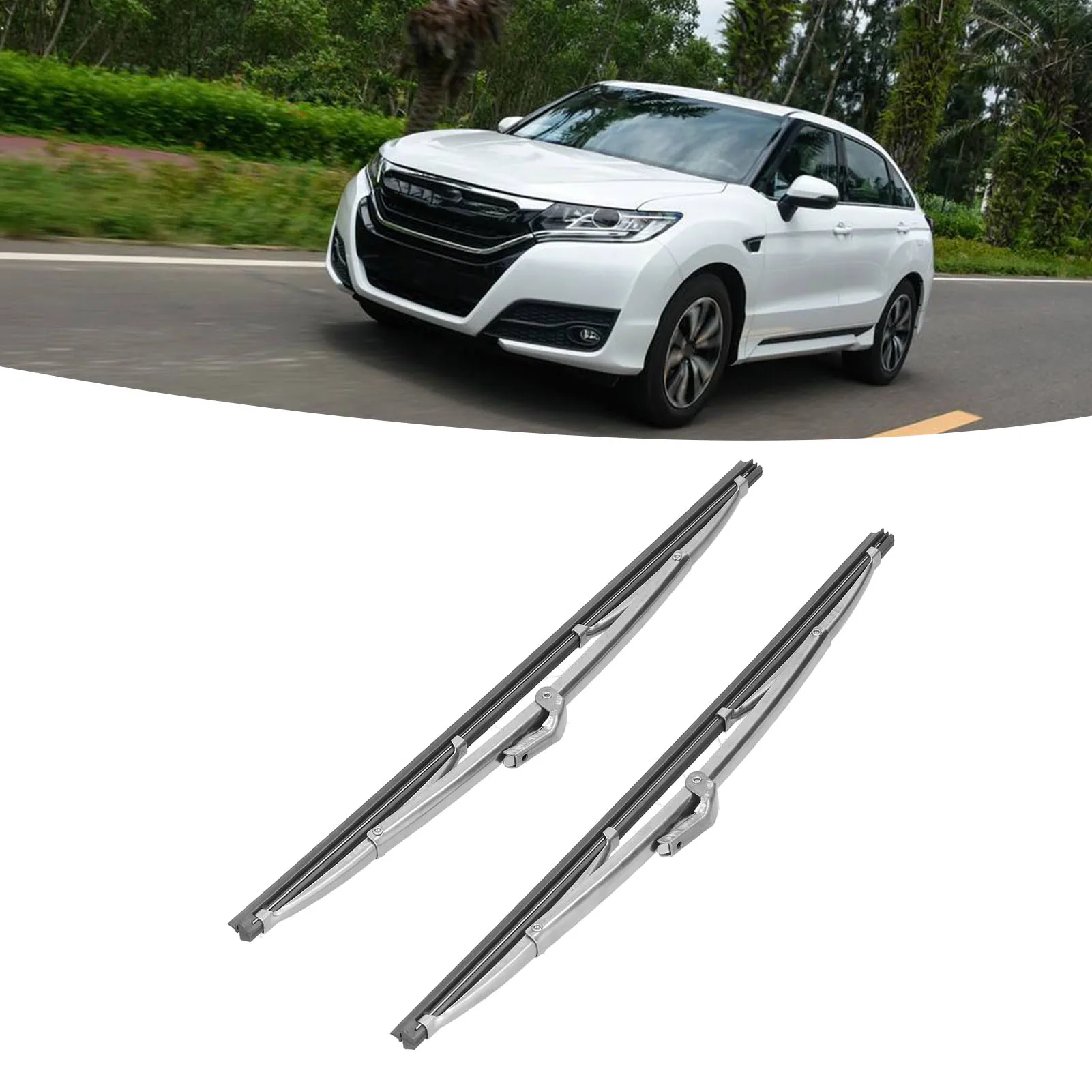 12in/30.48cm Front Windshield Wiper Blades Stainless Steel Polished Silver Universal for Car