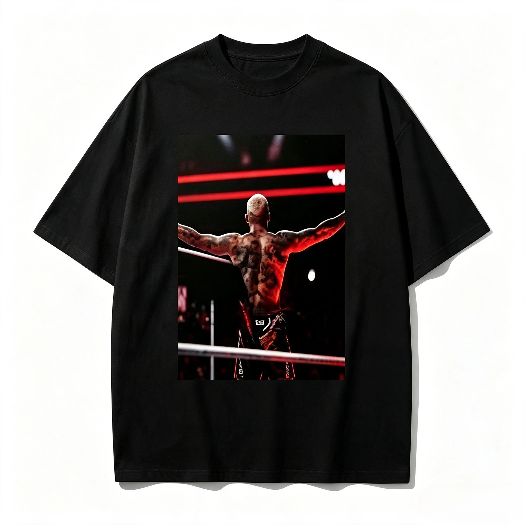 Men's Short Sleeve T‑shirt Tattooed Boxing Fighter Arena Graphic Daily Wear Soft Breathable Cotton Casual Tops Men Clothing