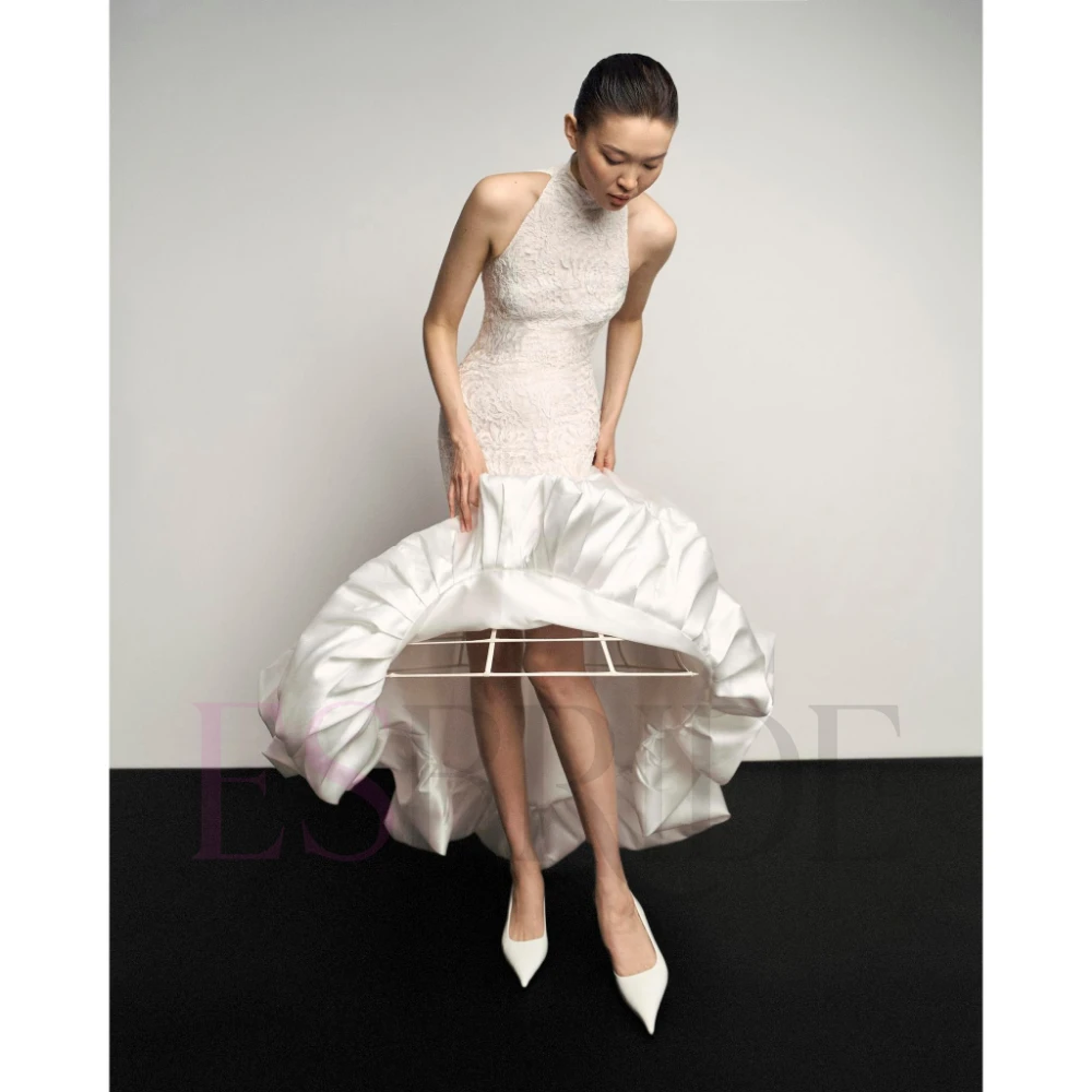 ESBRIDE Abiti da sposa per le spose Abito bianco senza maniche Abito da sposa collo alto Abiti da sposa civili Abiti da sposa personalizzati