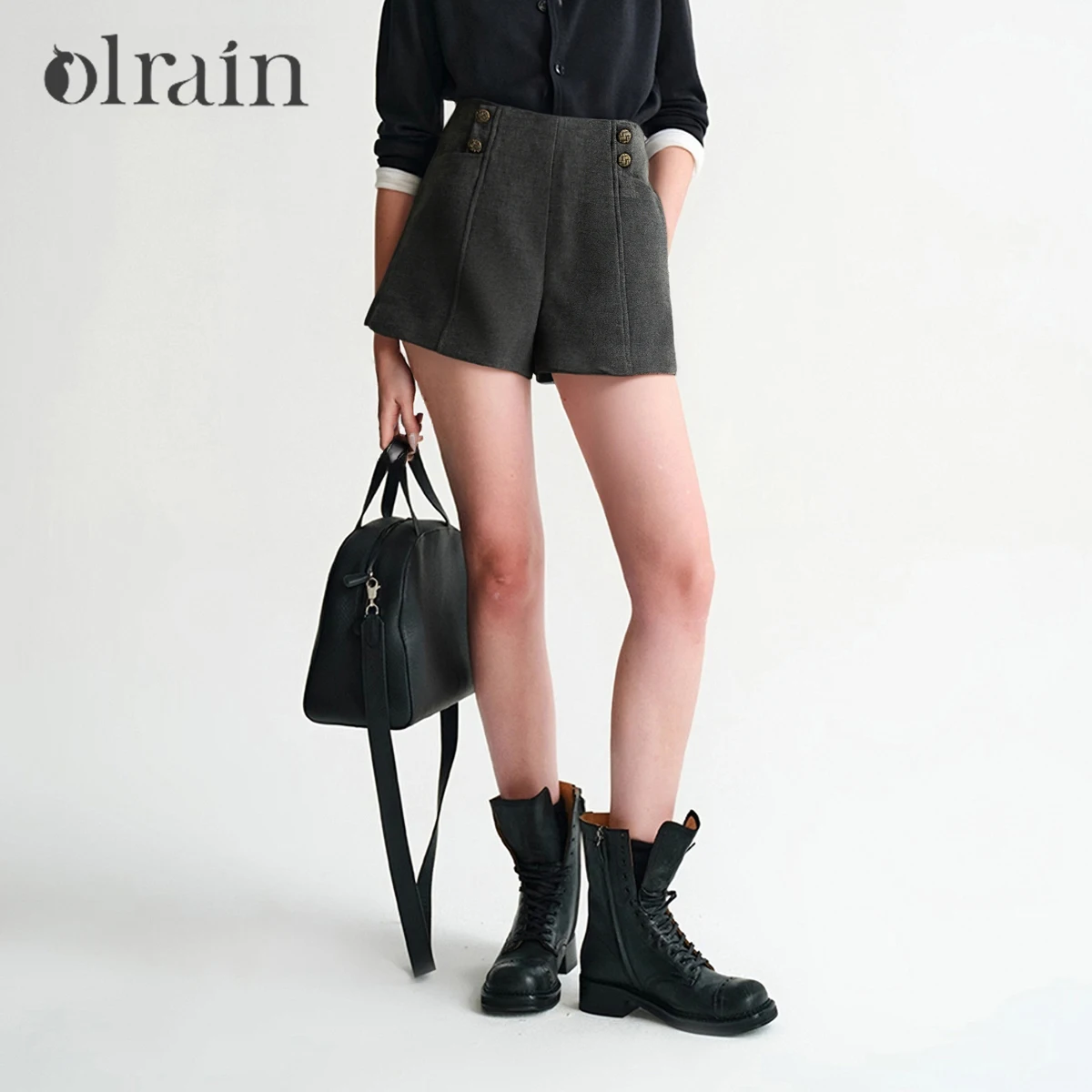 OLrain Women's Wide Leg Tweed Texture Shorts 2026 Fall High‑Waisted A‑Line Commute Loose Casual Pants Female Trousers O57QK90251