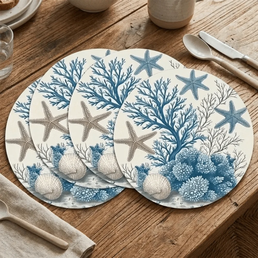 

4PCS Heat-Resistant Vintage Roses Round Placemats Washable Non-Slip Flower Coasters Polyester Stain-Resistant