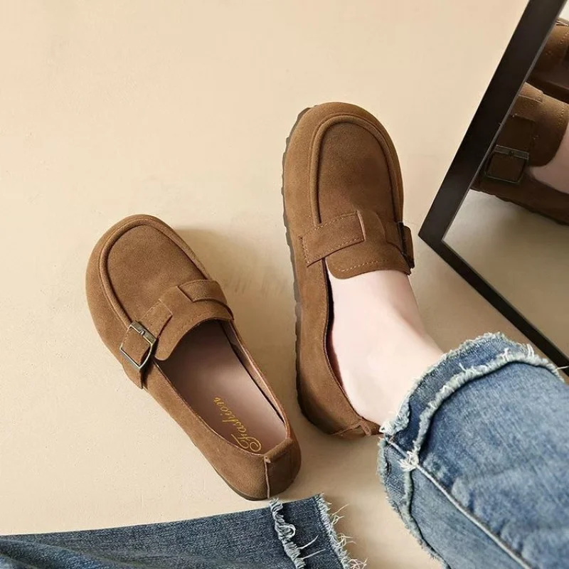 

New Women's Leather Loafers - Slip On Flat Shoes with Vintage Buckle Non Slip Sole Casual Comfortable Shoes for Fall shoes women