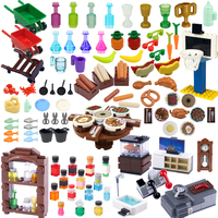 MOC City Food Fruit Building Blocks Apple Hot Dogs Roast Chicken Wine Cabinet TV Pizza Cake Mug Plate Figure Mini Toy Brick A015