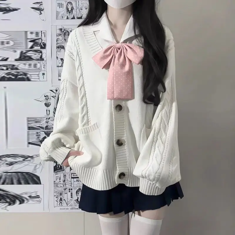 

Японский вязаный кардиган в стиле JK для студентов, осенне-зимняя свободная куртка с длинными рукавами и узором косы