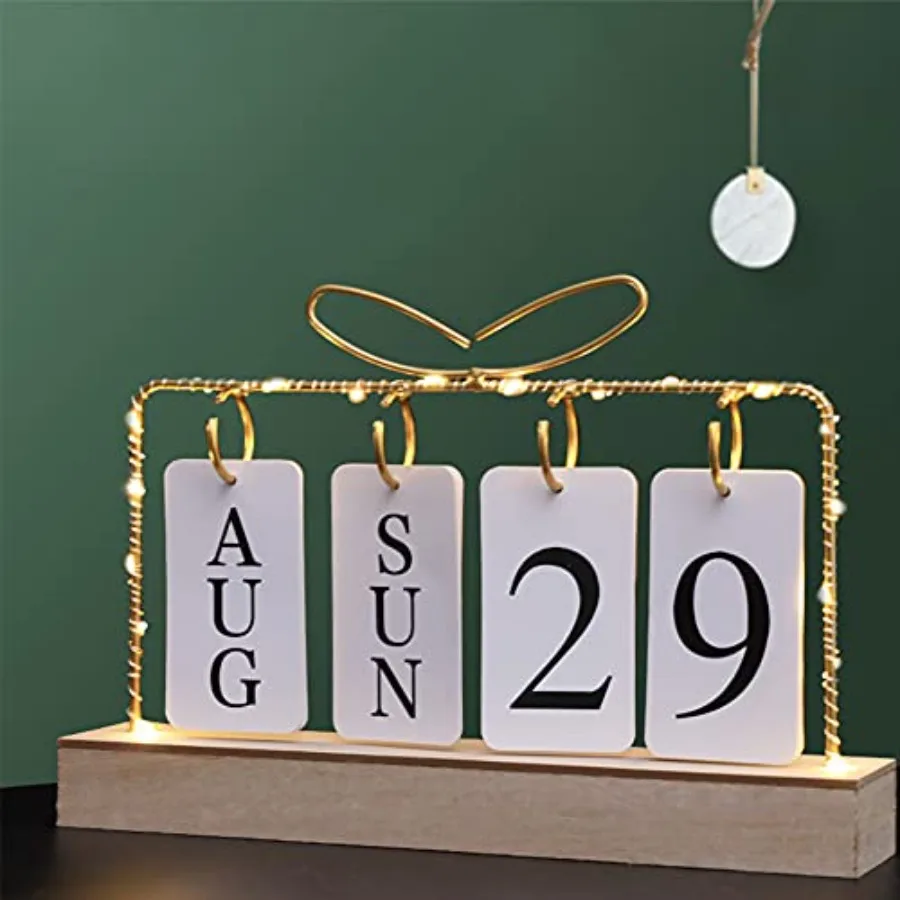 

Деревянный вечный календарь-перевертыш с золотой металлической подставкой, бумажный ежемесячный и ежедневный календарь с подсветкой для офиса, дома, декора, многоразового использования