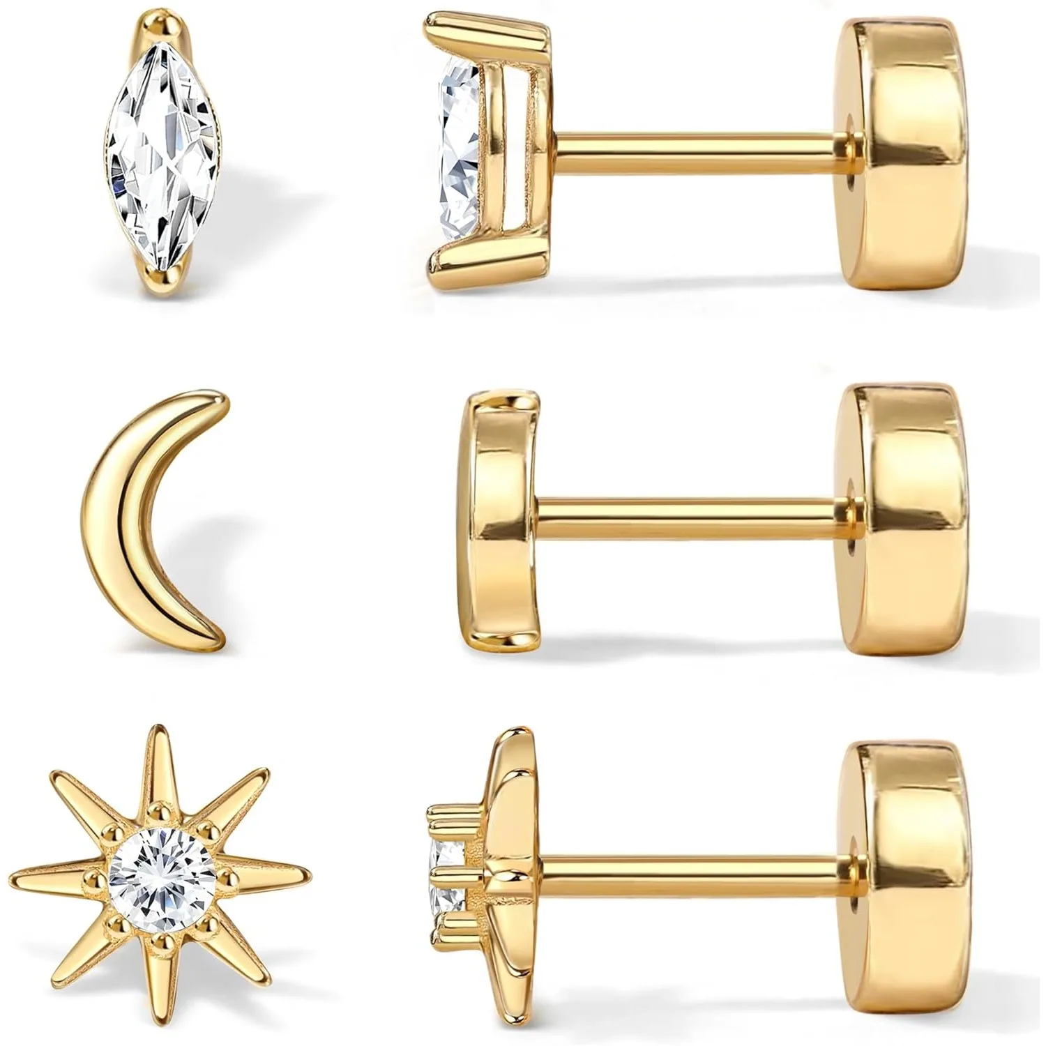 14K الذهب شقة عودة وأقراط للنساء الرجال لذيذ الجراحية الصلب تشيكوسلوفاكيا أوبال الغضروف اللولب متعددة ثقب مجموعات مجوهرات