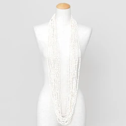 White Color Nasa Shell Long Lei Necklace 12-Strands of 60