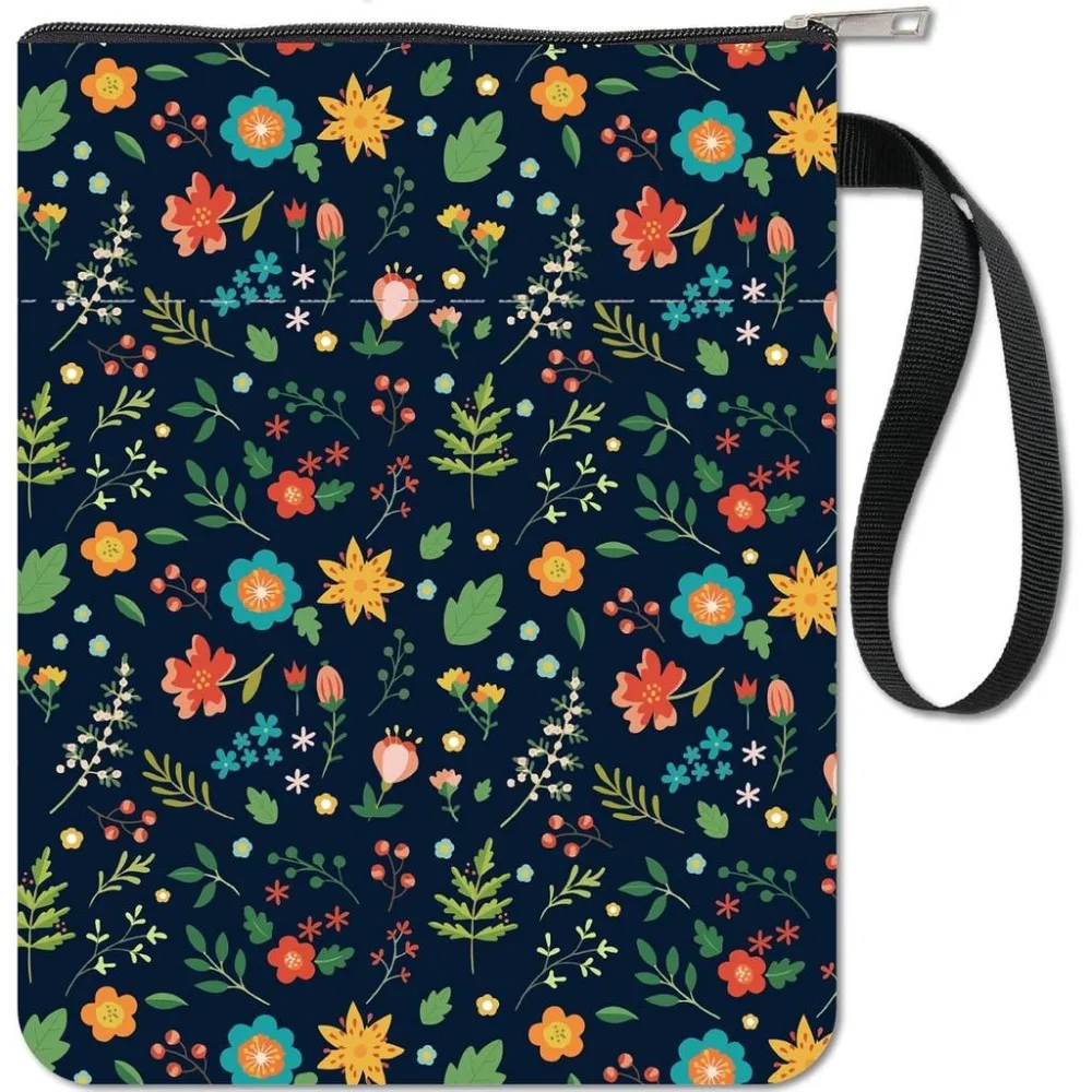 Black Book Sleeves Flower Leaf Book Covers Book Protector for Paperbacks Washable Fabric Cloth Book Cover with Zipper