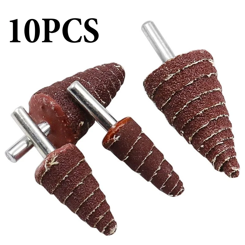 10PCS Resin Bonded Sandpaper Grinding Heads 6mm Shank Tapered Cone Shape Flap Wheels for Rotary Tools Angle Grinders